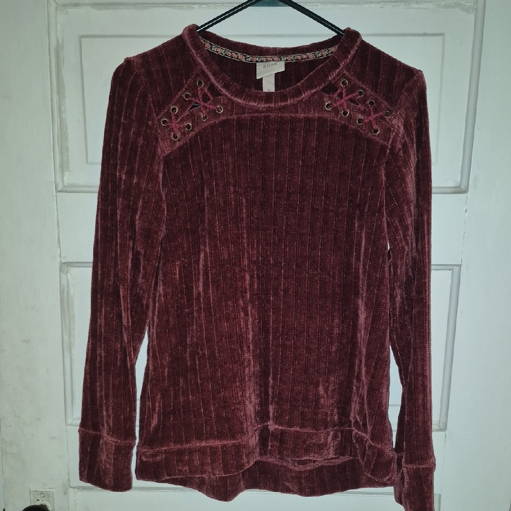 Knox Rose Maroon Long Sleeve Top with Lace Detail